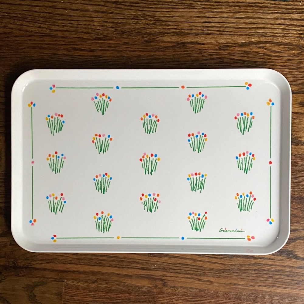 Vintage White Flower Melamine Decorative Serving Tray Made in Italy